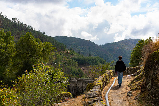 Tourist at Loriga River Beach in Guarda, Portugal