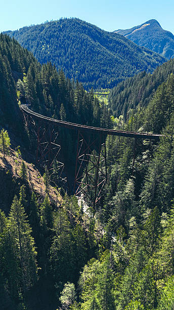 istock Abandoned railway trestle bridge in mountain forest 2235136651