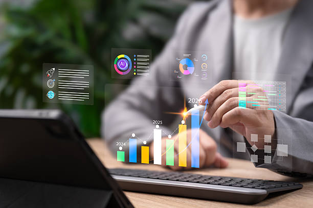 istock Business Growth 2026 Forecast, Businessman Using AI Technology and Data Analytics for Market Analysis, Workflow, Economic Strategy, Corporate Goal Setting, Digital Transformation,Strategic Development 2235141681