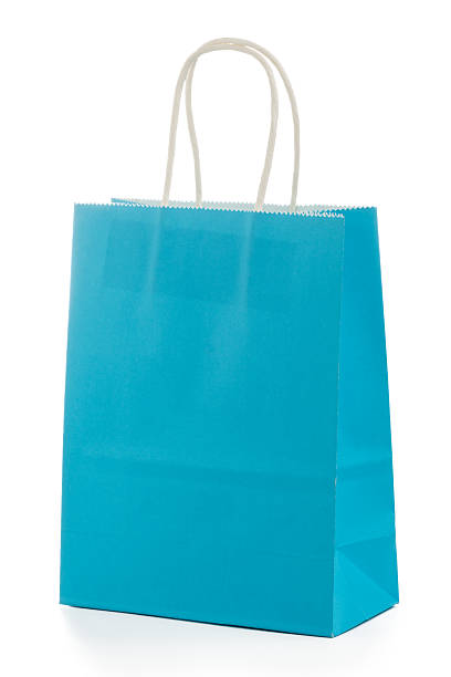 istock Blue paper bag with white handles on white background 2235144471