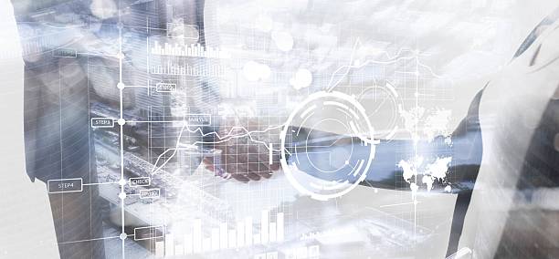 istock Business intelligence control interface marketing finance management. Silhouettes in the background 2235150469