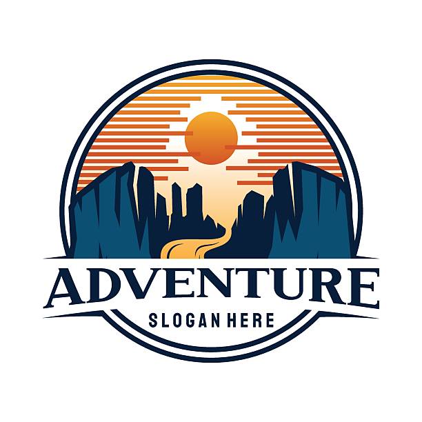 Adventure vintage letter emblem with graphic of Grand canyon. Vector illustration