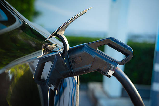 EV car charge station close up charge port transport technology