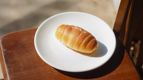 Close up plate of Shio Pan, Japanese salted butter rolls