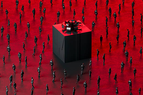 istock Black Friday Gift Box with Business Crowd on Futuristic Neon Dark Background 2235168746