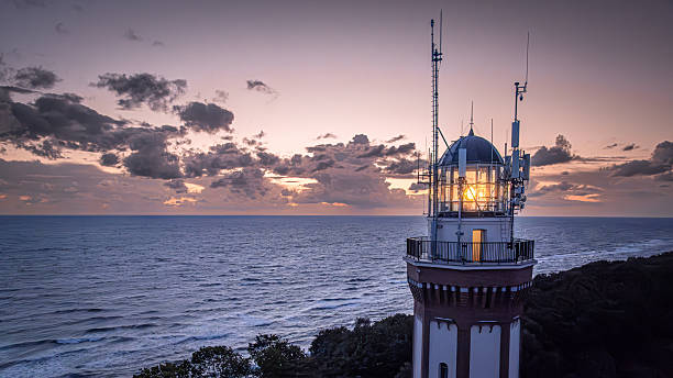 istock Light beam from lighthouse by Baltic Sea at dusk 2235171089