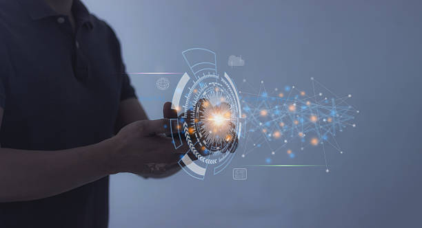 istock Young man hand uses smartphone touching technology circle, Digital Connectivity, World of communication via modern networks and online systems via the Internet 2235171519