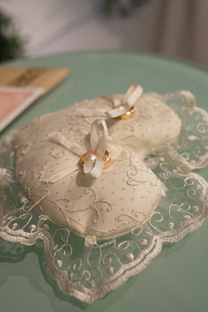 istock Golden Rings On Lace Heart 2235172070