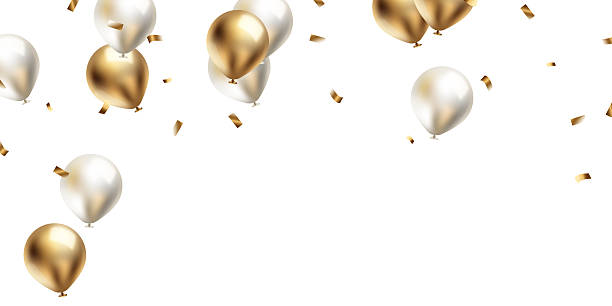 istock Beautiful banner illustration vector template, 3d golden balloon design background 2235172450