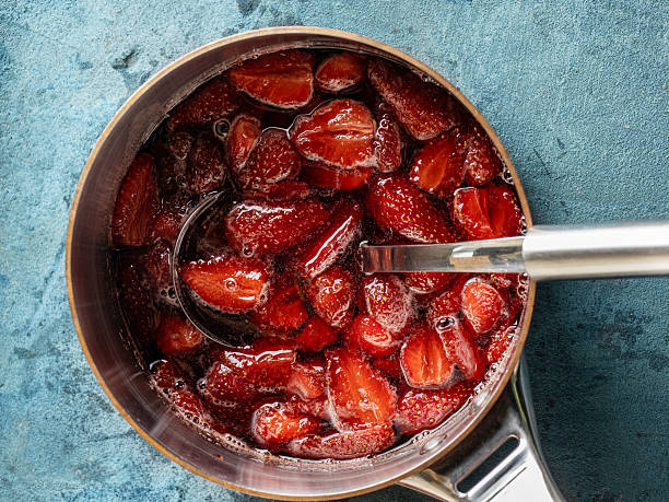 Strawberry, Pureed, Preserves, Compote, Berry Fruit,  Marmalade, Pancake Day, Food and drink,Food, Preparation, Compote, Making, Cooking, Boiling, Jam