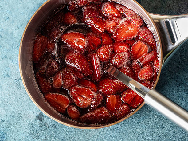 Strawberry, Pureed, Preserves, Compote, Berry Fruit,  Marmalade, Pancake Day, Food and drink,Food, Preparation, Compote, Making, Cooking, Boiling, Jam
