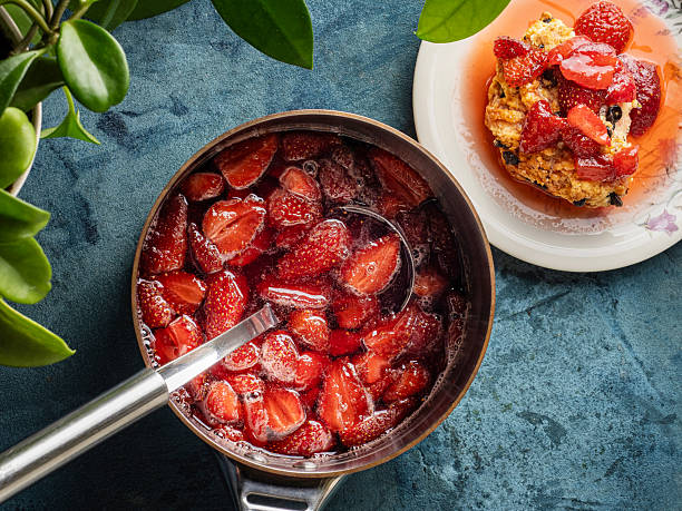 Strawberry, Pureed, Preserves, Compote, Berry Fruit,  Marmalade, Pancake Day, Food and drink,Food, Preparation, Compote, Making, Cooking, Boiling, Jam