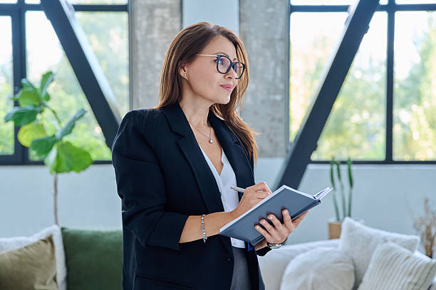 istock Middle-aged confident business woman with notebook, profile view 2235175383