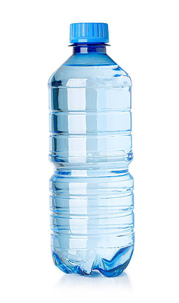 istock Small plastic water bottle with blue cap isolated on white background 2235178224