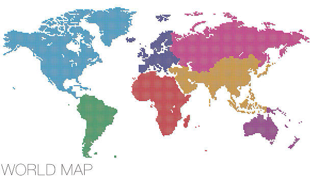 istock A dotted world map divided into regions centered on the African continent (with shading). 2235182983