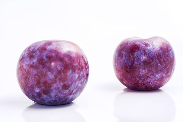 Real photo of ripe plums isolated on a white background. A clean and versatile fruit composition for packaging, editorial, or nutrition related use