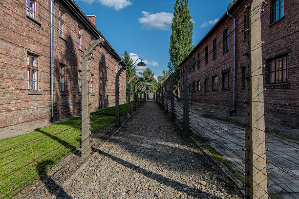 Auschwitz, Poland, August 6, 2025. Auschwitz Birkenau Concentration and Extermination Camp. barbed wire