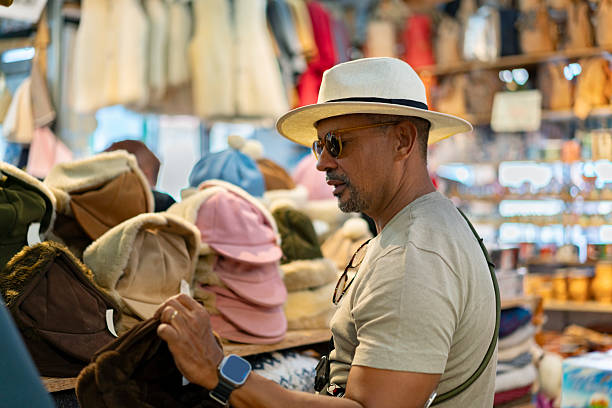 Tourist in a shop in Serra da Estrela, Castelo Branco, Portugal