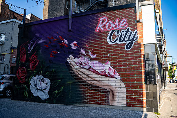 View of Rose City graffiti in Windsor. Windsor, Canada - September 11, 2025.