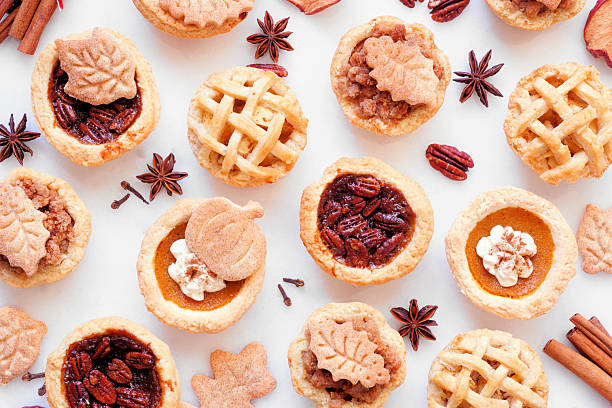Autumn pie theme dessert background against white marble