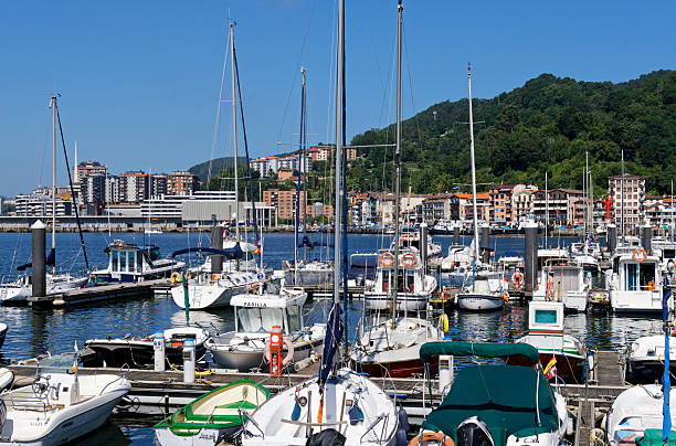 Orio, Basque Country, Spain - August 8, 2023: Leisure port in Orio on a summer day.