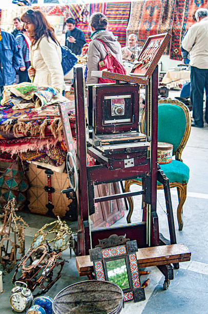 Ankara, Türkiye - May 3, 2009: Ayrancı Antique Bazaar, which opens in the Ayrancı district on the first Sunday of every month in Ankara. A wide variety of small vintage items can be seen in this antique outlet.