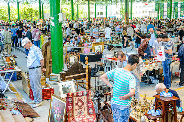 Ankara, Türkiye - May 3, 2009: Ayrancı Antique Bazaar, which opens in the Ayrancı district on the first Sunday of every month in Ankara. A wide variety of small vintage items can be seen in this antique outlet.