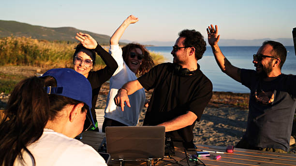lakeside private beach party dancing and partying friends