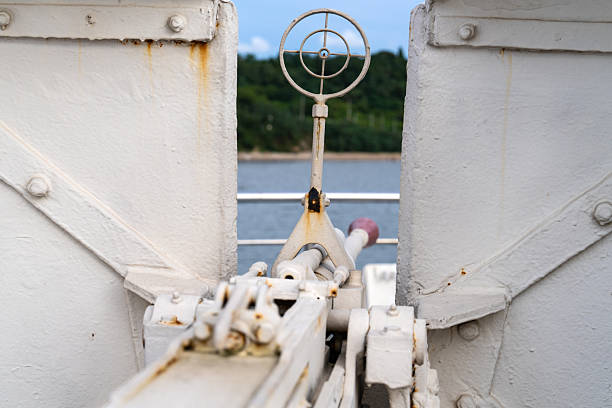 view on the obsolete battle ship at the seaside in late afternoon