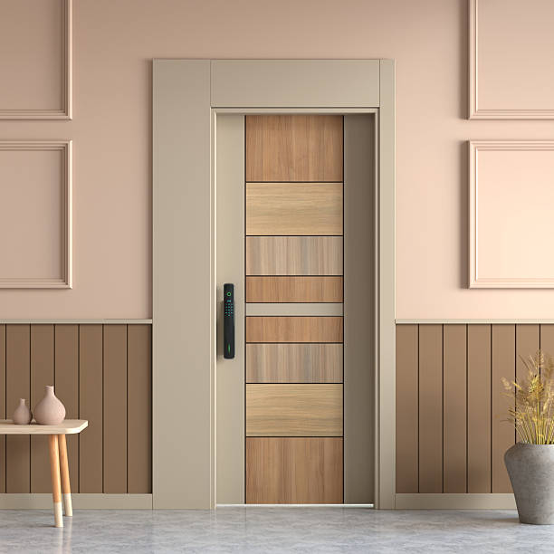 istock Wooden interior door with electronic lock 2235245248