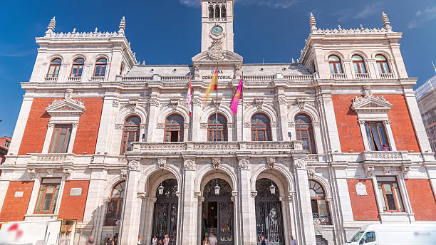 istock Town hall facade with flags in Plaza Mayor, Valladolid, Spain 2235246543