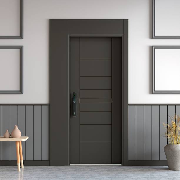 istock Wooden interior door with electronic lock 2235251317