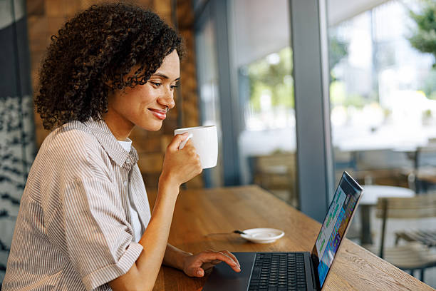 istock A Woman is Enjoying Her Coffee While Working on Her Laptop in a Modern Cafe Setting 2235253982