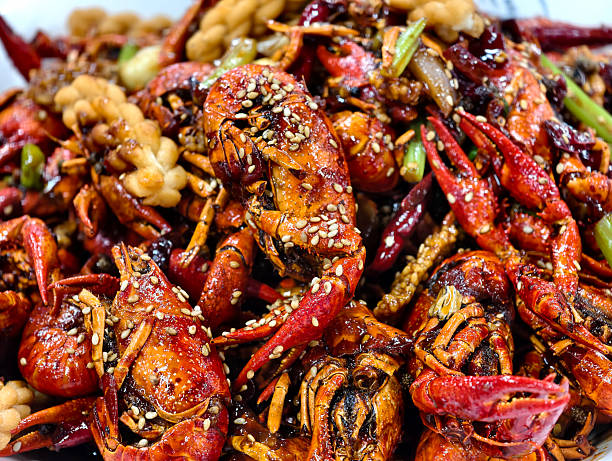 spicy crayfish close up. Chinese food