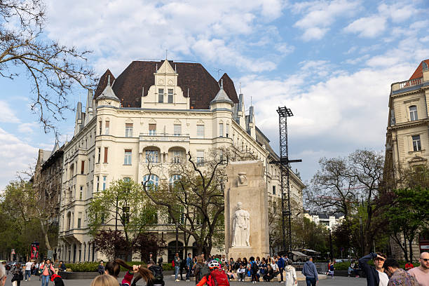 Budapest, Hungary - April 21, 2023: Streets of budapest in spring  day. Budapest is capital of hungary.
