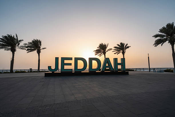 istock Sunset Scene with Prominent Jeddah Sign at Corniche 2235297929