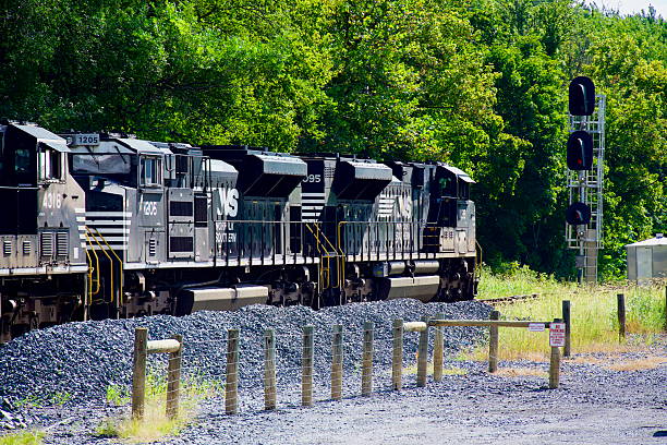 Shepherdstown, West Virginia, USA - September 7, 2025: A Norfolk Southern Railway freight train passes through Shepherdstown on a sunny afternoon.