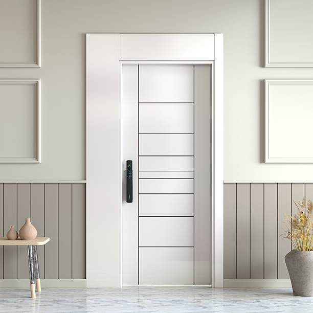 istock Wooden interior door with electronic lock 2235316381