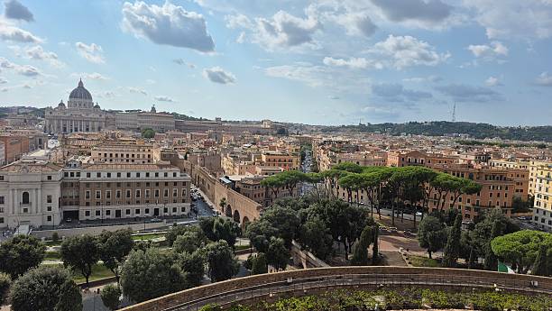 istock The image shows a panoramic view of Rome, highlighting the Castel Sant'Angelo in the foreground and St. Peter's Basilica 2235317538