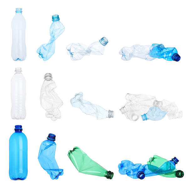 istock Whole and crumpled plastic bottles on white background, collage 2235326499