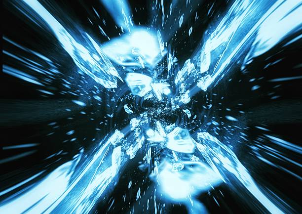 istock 3D illustration of blue star fragments scattering in outer space 2235327229