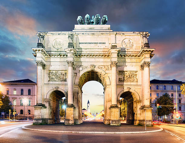Siegestor (Victory Gate) triumphal arch in downtown Munich, Germany