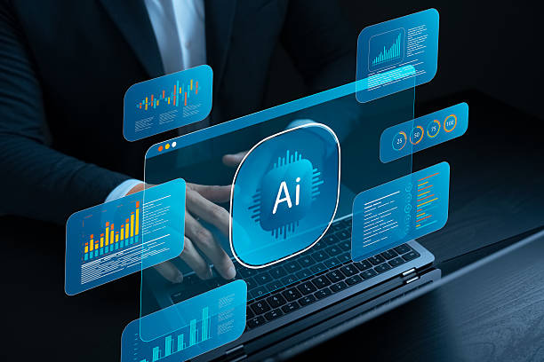 istock AI data analysis concept with futuristic dashboard and digital charts, businessman using laptop to process big data, performance metrics, and intelligent insights for smart business. 2235329297