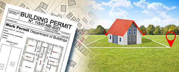 istock Land plot management - real estate concept with a vacant land available for building construction in a residential area for sale, imaginary cadastral map and residential home model 2235330646