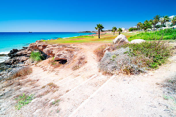 istock Paphos seaside tourist resort, Venus beach, Cyprus. 2235334419