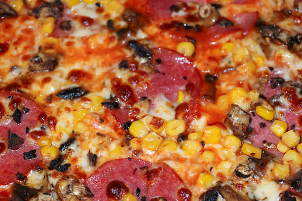 Pizza with ham and corn