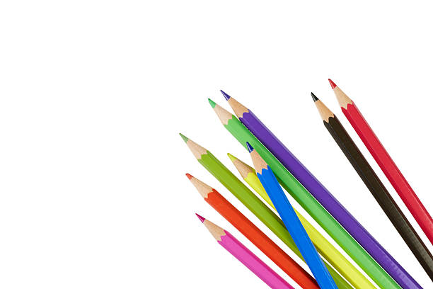 istock colorful pens in corner top view isolated on white 2235362824