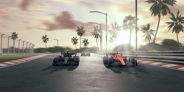 istock Race cars on 3D track without any branding. 2235369710