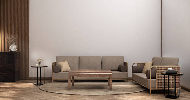istock sofa armchair minimalist design on muji style.3D rendering 2235378262
