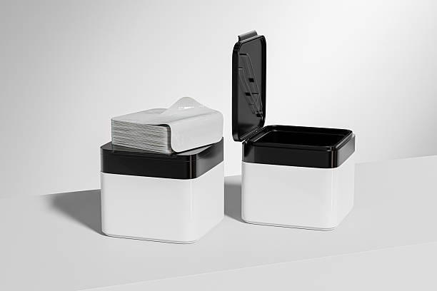 istock Square Shape cotton pads packaging with Tweezer mockup, empty refillable plastic Cream jar with black Flip Cap, collagen moisturizing facial toning pads container, luxury k-beauty skincare product 2235385972